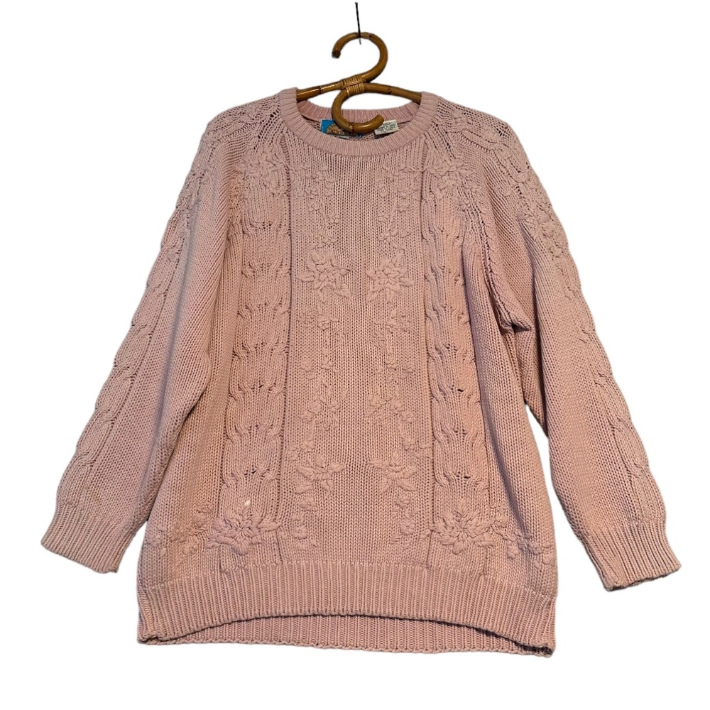 Vintage | Pacific‎ Coast Highway | Pink Floral Cotton Knit Sweater Size L